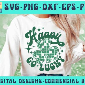 Happy Go Lucky SVG PNG Retro St Patricks Svg Disco Ball Shamrock Svg Disco Svg St Patrick's Design Groovy St Patricks Day, Retro Lucky Svg