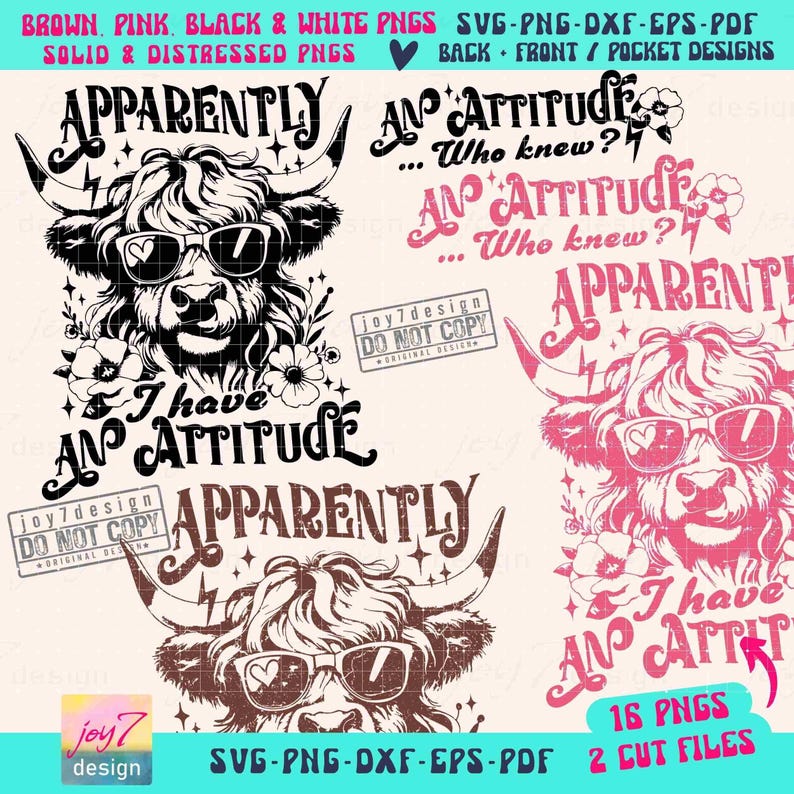 Apparently I Have an Attitude SVG PNG Sarcastic snarky Western Cow Png Highland Cow Funny Adult Svg Retro Sublimation Sassy CutFile ORIGINAL image 2