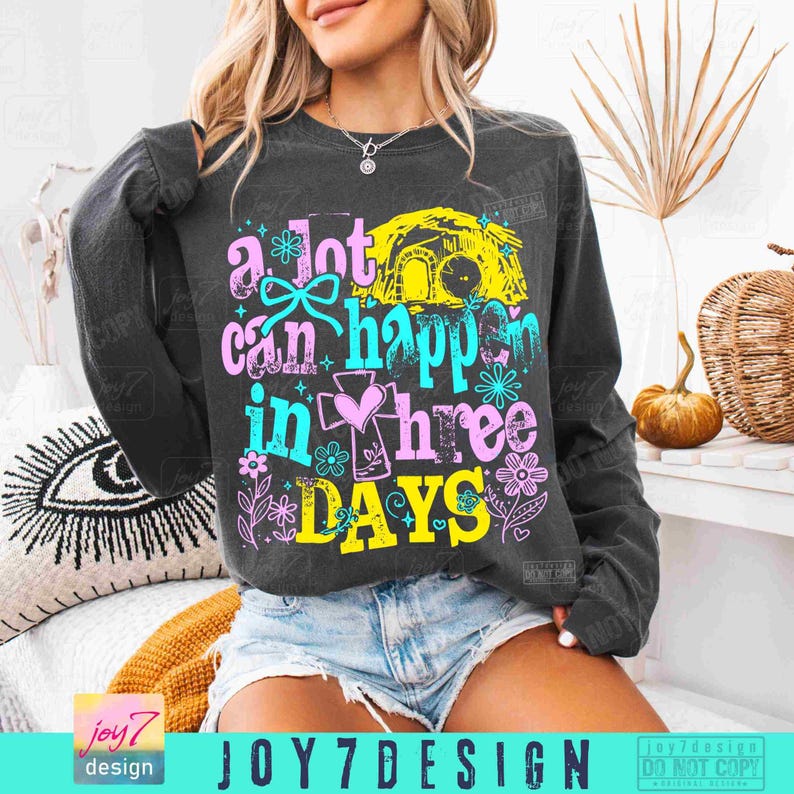 Mucho puede pasar en 3 días Pascua PNG Pascua cristiana Jesús Boho Pascua versículo bíblico Diseño de camiseta de Pascua retro Coqueta Religiosa ORIGINAL imagen 5