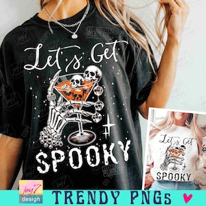 Pongámonos espeluznantes PNG Divertido Halloween Esqueleto Bruja Martini Diseño atrevido de Halloween Mano de esqueleto de mujer de moda Vibras espeluznantes Retro ORIGINAL