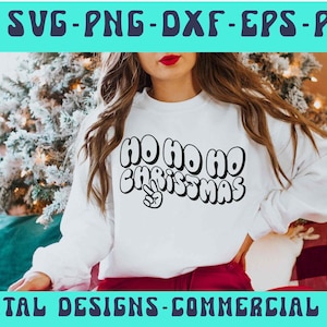 Ho Ho Ho Weihnachten SVG PNG PDF Dxf, Groovy WeihnachtsSvg, Weihnachtspullover Plotter, lustiges Weihnachtshemd, frohe Weihnachten Art, Retro Weihnachten