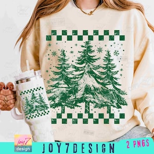 Retro Checkered Christmas Trees PNG Pine Trees Holiday season Png Retro Christmas Png Trendy Distressed Christmas Jumper Png Xmas ORIGINAL