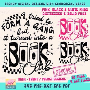 Book Club SVG PNG Funny Book Svg Retro Book Png Book lover Svg Book Shirt Svg Book Quotes Svg Booktrovert Retro Teacher Librarian Original image 2