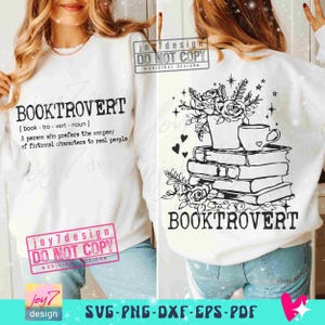 Booktrovert Definition SVG PNG Floral Book lover Svg Reading Svg Book lover gift Png Book Sublimation Book lover gift Svg Cut File ORIGINAL image 6