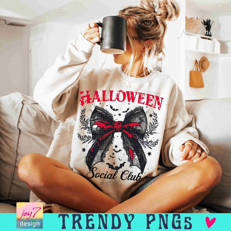 Halloween Social Club PNG Coquette Halloween Club Png Gothic Girly Png Spooky Season Trendy Halloween Bow Retro Halloween Shirt Png ORIGINAL image 5