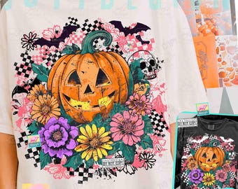 Retro Halloween-pompoen bloemen PNG Spooky Pumpkin Preppy Geruit Halloween Png Boo Halloween Geruit Pompoen Spookachtig Seizoen ORIGINEEL