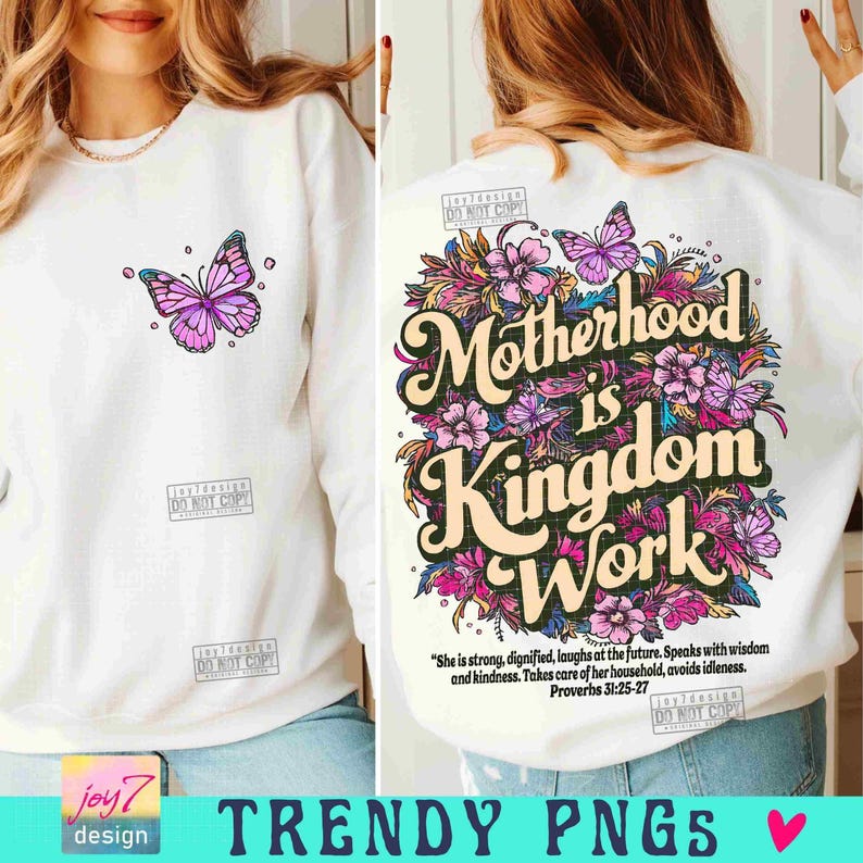 Christian Mom PNG Motherhood is Kingdom Work Christian Retro Bible Verse Png Retro mom Png Faith Png Boho Bible Affirmations Trendy ORIGINAL image 3