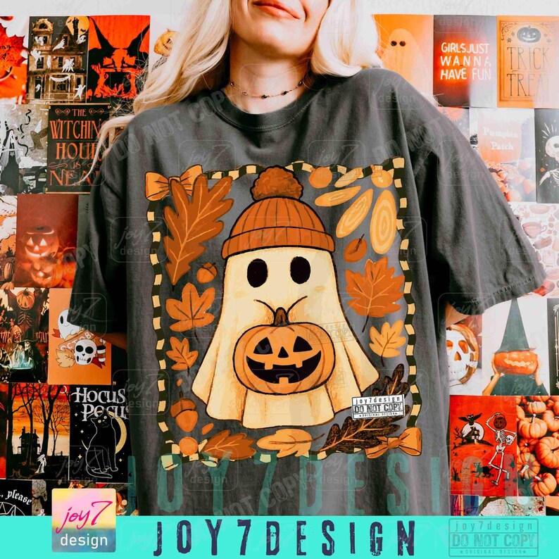 Retro herfstspook schattig bohoherfst Griezelig spook Coquette herfst retro Halloween geblokt pompoen schattig spook Spookachtig herfst gezellig seizoen ORIGINEEL afbeelding 3