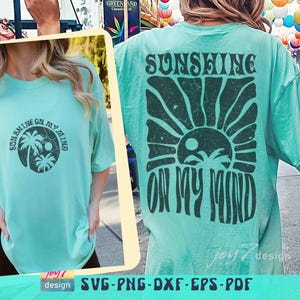 Sunshine On My Mind SVG PNG Boho Summer Png Trendy summer Svg Summer quote Svg Beach retro Svg Summer vacation Svg Retro Summer sublimation image 3