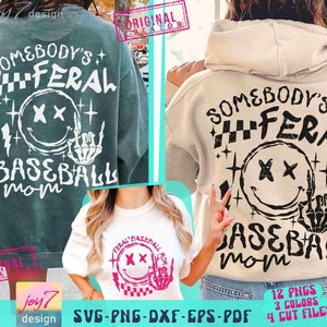 Funny Baseball Mom SVG PNG Somebody's Feral Mom Svg Retro Baseball Mom Png Mom Life Baseball Sublimation Baseball Game Day Cut File Original image 1