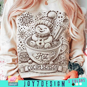 Kerst warme cacao seizoen png schattige sneeuwpop warme cacao vibes schattige winter png retro retro kerst gezellig seizoen vintage trendy xmas origineel afbeelding 1