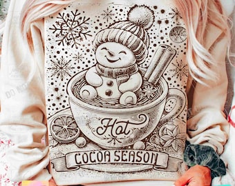 Kerst warme cacao seizoen png schattige sneeuwpop warme cacao vibes schattige winter png retro retro kerst gezellig seizoen vintage trendy xmas origineel