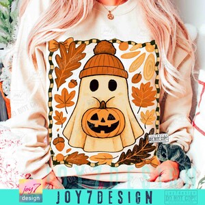 Retro herfstspook schattig bohoherfst Griezelig spook Coquette herfst retro Halloween geblokt pompoen schattig spook Spookachtig herfst gezellig seizoen ORIGINEEL afbeelding 4