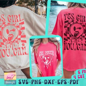 Yes Girl You Can SVG PNG グルーヴィーなレトロデザイン SVG ボヘミアン トレンディ SVG グルーヴィーな SVG チェック柄 レトロ 夏 Png ポジティブな引用 SVG 前面と背面