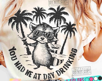 You Had me at Day Drinking PNG Summer Drinking Png Funny Raccoon Margarita Png Vintage shirt design Adult Humor Trendy SUBLIMATION ORIGINAL