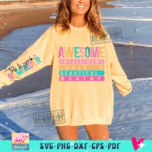 Awesome Worthy PNG Sleeve Png Affirmations Png Boho self love Positive quotes Png Boho Motivational Sleeve Designs Png Sublimation ORIGINAL image 4
