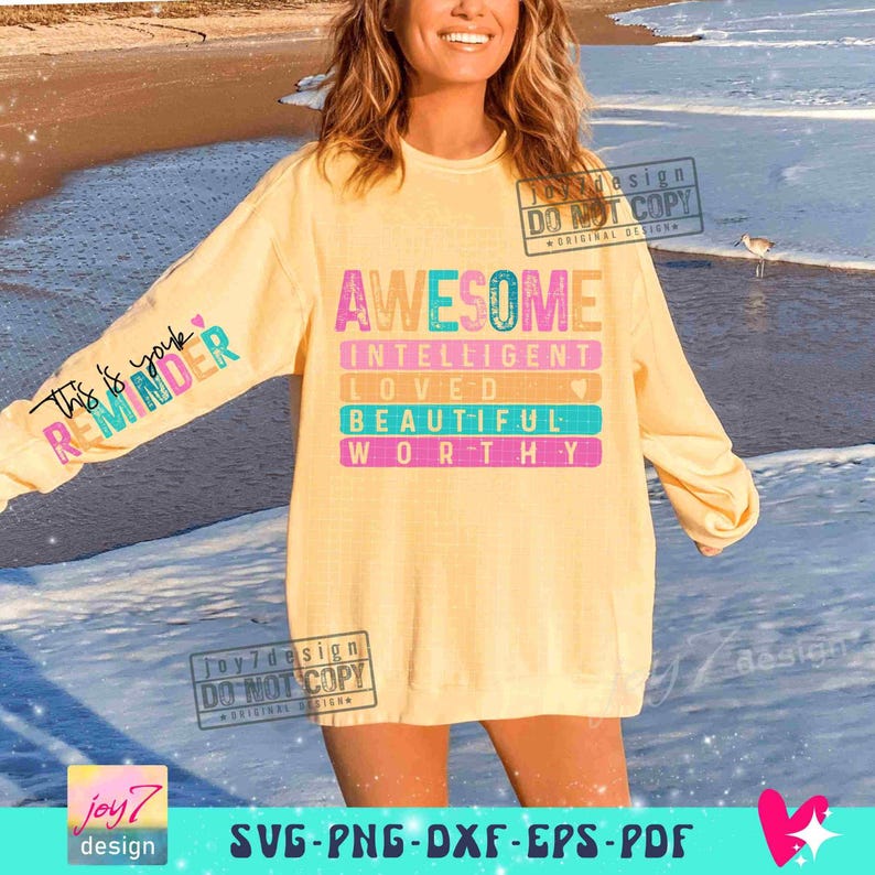 Awesome Worthy PNG Sleeve Png Affirmations Png Boho self love Positive quotes Png Boho Motivational Sleeve Designs Png Sublimation ORIGINAL image 4