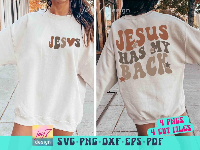 Jesus Has My Back SVG PNG Jezus Svg, Retro Jezus, Jezus sublimatie ontwerpen, Jezus shirt Svg, Christian Svg, Life Quotes voor- en achterkant png afbeelding 1