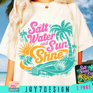 Salt Water And Sun Shine PNG Retro Summer Seashell Tropical Beach shirt design Vintage Summer Retro Beach Aesthetics Girls Vacation ORIGINAL