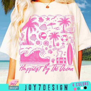Happiest By The Ocean PNG Retro Beach Shirt Png Summer Palms Ocean Trendy Summer shirt Png Coquette Funny Summer Png Summer design ORIGINAL image 1