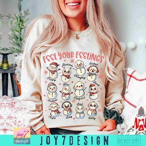 Känn dina känslor jul mental hälsa png jul snögubbe png inkludering logoped BCBA skolpsykolog skjorta design original bild 5