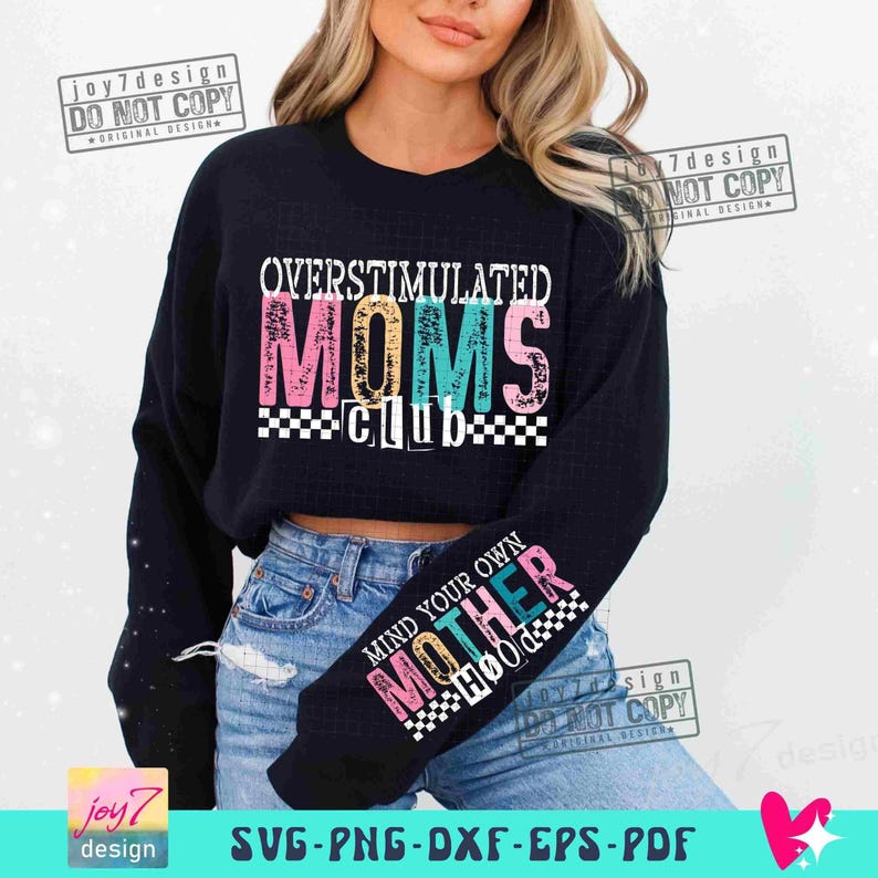 Overstimulated Moms Club PNG Sleeve Png Funny Motherhood Png Sassy Mom Png Snarky Png Sarcastic Mom Png Checkered Mama Sublimation ORIGINAL image 4