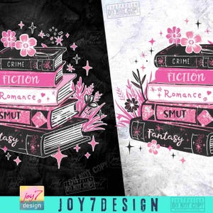 Pila di libri floreali Amante dei libri PNG Retro Libresco Carino Lettura Fantasy Romantico Crimine Smut Png Boho Maglietta floreale per libri Bibliotecario Lettore ORIGINALE immagine 2