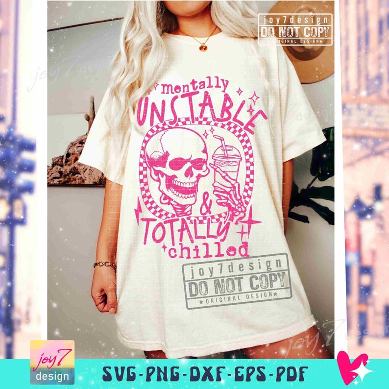 Mentally Unstable & Totally Chilled Sarcastic SVG PNG Iced Coffee lover Funny Adult Humor Skeleton Svg Snarky Sublimation Cut Files ORIGINAL image 4