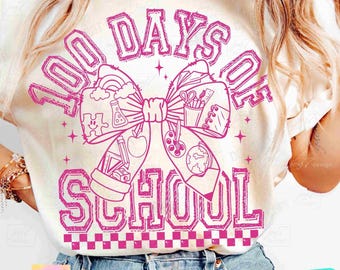 Retro 100 Days of School PNG Retro Teacher Coquette Bow 100 Days of School Checker Png School png Coquette Teacher School Shirt ORIGINAL