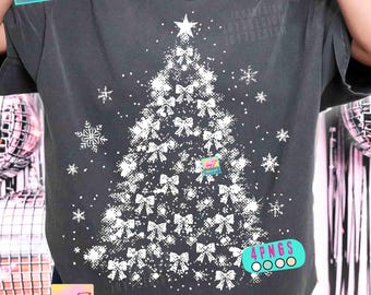 クリスマスツリー ハーフトーン PNG トレンディなクリスマス コケット ボウ ヴィンテージ デザイン DTF オリジナル (デジタルダウンロード)