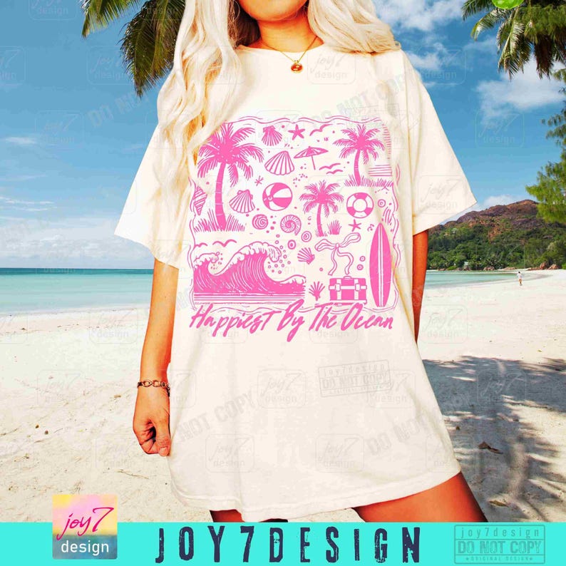 Happiest By The Ocean PNG Retro Beach Shirt Png Summer Palms Ocean Trendy Summer shirt Png Coquette Funny Summer Png Summer design ORIGINAL image 6