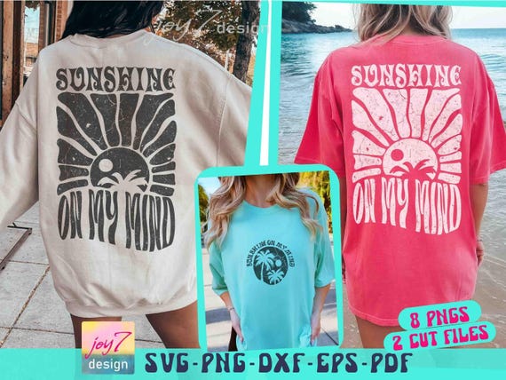 Sunshine On My Mind SVG PNG Boho Summer Png Trendy summer Svg Summer quote Svg Beach retro Svg Summer vacation Svg Retro Summer sublimation