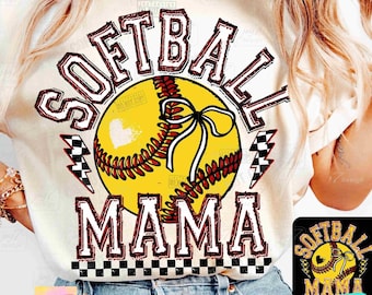 Softball Mama Retro Checkered Softball Coquette PNG Game Day Softball Mom Png Softball Shirt Design Trendy Softball Sublimation DTF ORIGINAL