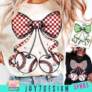 Baseball Cherry PNG Cherry Retro Checkered Baseball Coquette Bow Png Trendy Baseball Game Day Cherry shirt Girly Baseball Team Png ORIGINAL