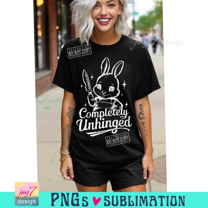 Completely Unhinged PNG Funny Sarcastic Adult Humor Vintage shirt design Cute Rabbit Retro Png Snarky Trendy Aesthetic SUBLIMATION ORIGINAL image 4
