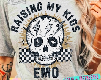 Criando a mis hijos EMO PNG Mamá emo PNG Club emo PNG Maternidad PNG Calavera retro PNG Diseño de camiseta emo sarcástica divertida SUBLIMACIÓN Retro Original