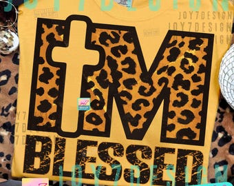 Soy bendecido PNG Cruz cristiana a cuadros Diseño digital Moda religiosa Bendecida PNG Retro Cristiano Chica Leopardo Sublimación Dtf ORIGINAL