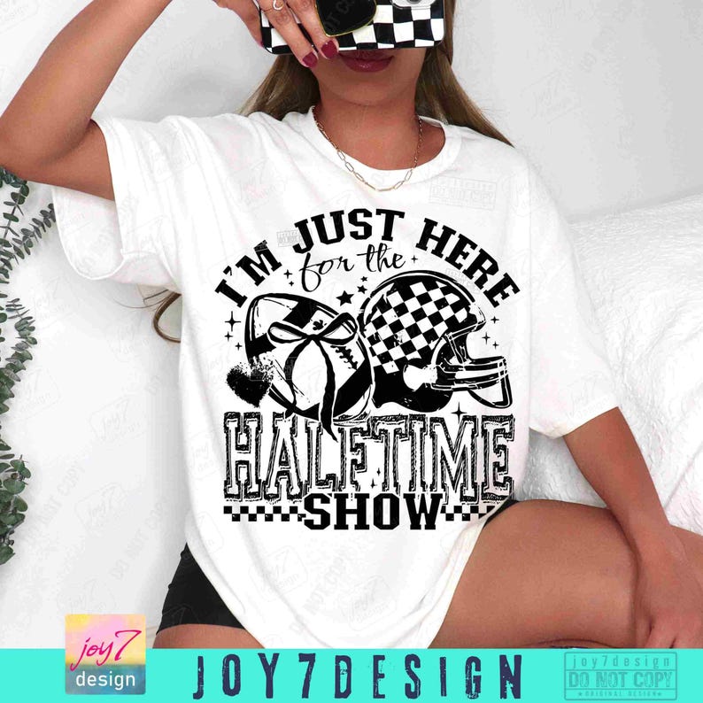 Just Here for the Halftime Show PNG Trendy Football Retro Checkered PNG Funny Football Game Day Coquette Bow Team Halftime Football ORIGINAL image 3