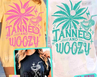 Tanned and Woozy SVG PNG Beach Summer Svg Funny Drinking Summer retro Svg Beach Vacation Trendy Summer Palms Cocktail Front Back ORIGINAL