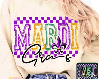 Mardi Gras Checker PNG Mardi Gras Varsity letters Png Carnival shirt design Retro Png Trendy Mardi Gras Party Png Checkered Png ORIGINAL