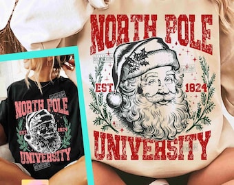 North Pole University PNG Christmas Season Vintage Santa Png Trendy Christmas Vibes Png Vintage Retro Christmas Merry Christmas Png ORIGINAL