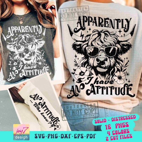 Apparently I Have an Attitude SVG PNG Sarcastic snarky Western Cow Png Highland Cow Funny Adult Svg Retro Sublimation Sassy CutFile ORIGINAL