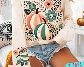 Calabazas bohemias de otoño PNG Calabaza de leopardo Camisa bohemia de otoño PNG Temporada de calabaza de otoño Boho PNG Otoño de moda Acción de gracias Vibraciones de otoño PNG ORIGINAL
