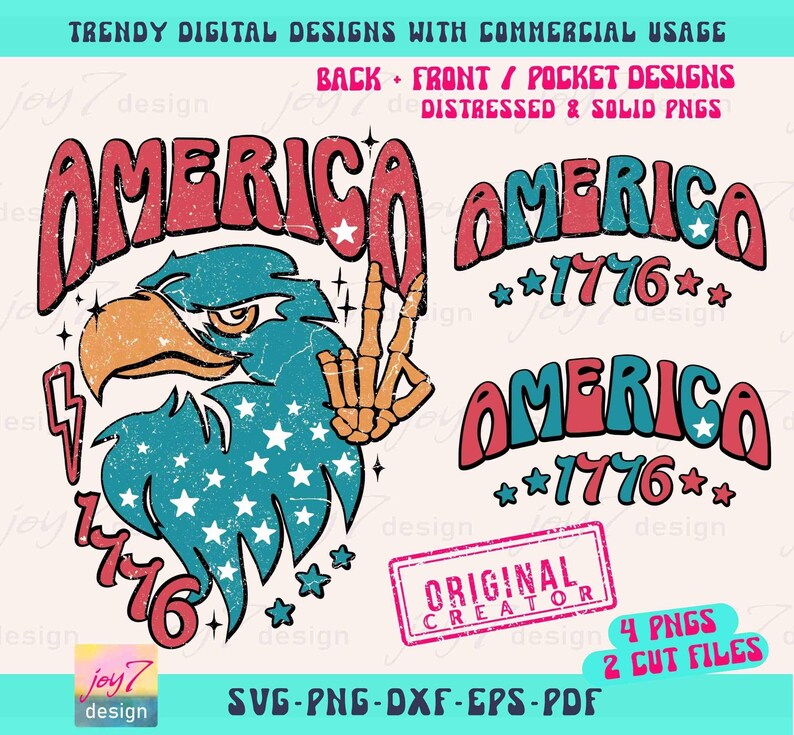 America Eagle Retro 4th of July SVG PNG America shirt Svg Retro America Svg Free Bird Png 4th of July Cut file Independence Day Sublimation image 2