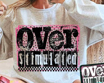 Sobreestimulado Sarcástico PNG Dicho divertido Png Retro A cuadros De moda Estampado de leopardo para mujer Sarcasmo Descarado Png Mamá divertida Png ORIGINAL