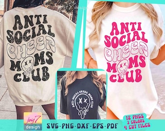 Cheer Moms SVG PNG Antisocial Cheer Moms Club  Funny Cheer Mom Shirt Svg Cheerleader Mom Cheer Mama Cheer mom Sublimation Front and Back Svg