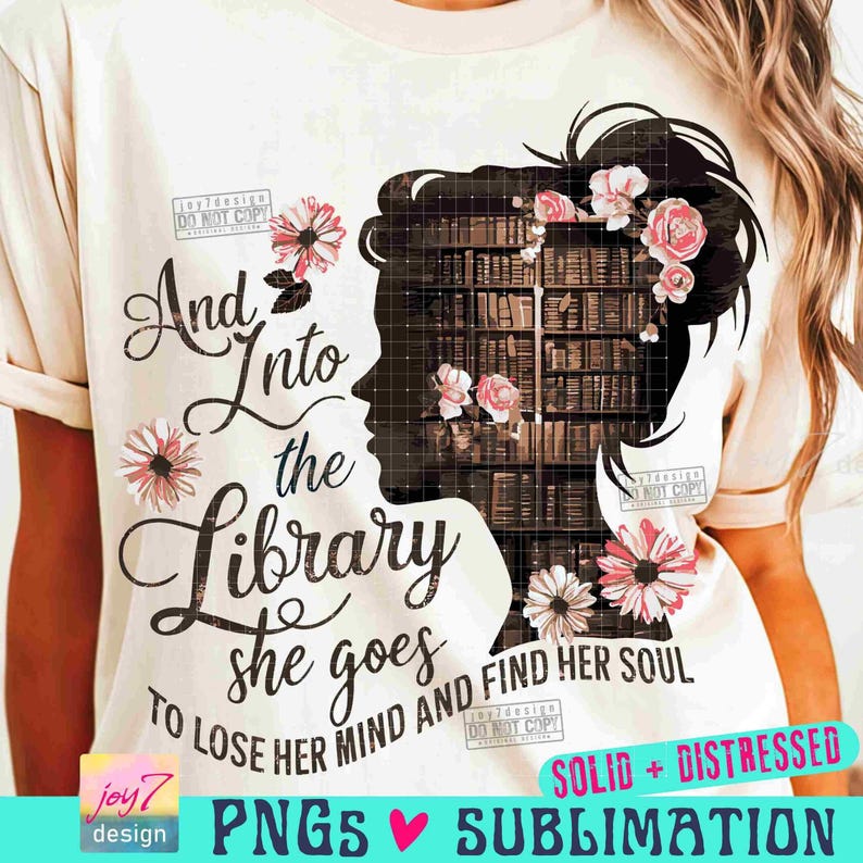 Biblioteca PNG Libro Chica Png Camiseta amante de los libros Png Flores Lectura de libros Png Librero PNG para regalo amante de los libros Bibliotecario Retro SUBLIMACIÓN ORIGINAL imagen 1