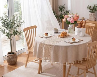 Tischdecke aus Leinenmischgewebe, Tischdecke aus Juteseilspitze, rustikale Tischdekoration aus gespleißten Stoffstücken, staubdichte Dekoration für die Teeparty in der Küche