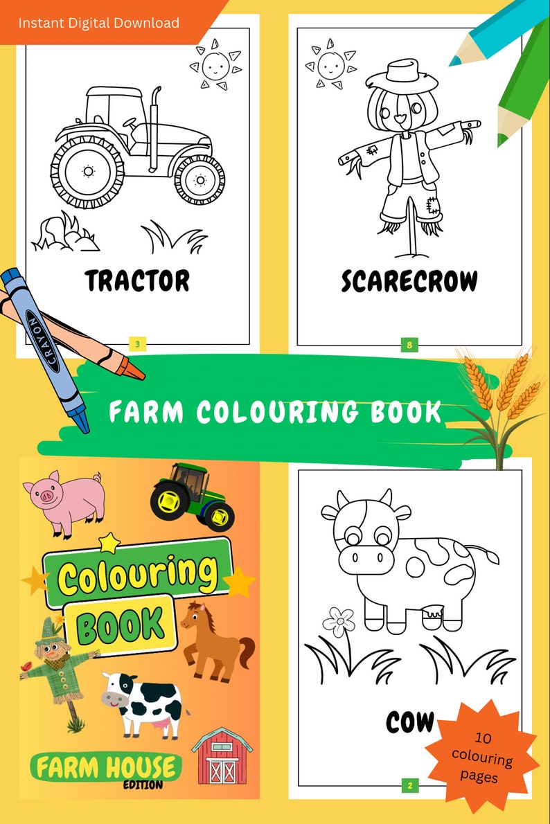10 Printable Farm Colouring Pages for Kids Colouring Book Farm Animals ...