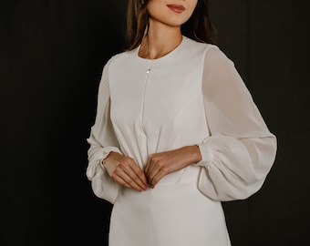 Detachable wedding sleeves — removable chiffon bishop long sleeves bridal — add on lantern bridal sleeves for wedding dress